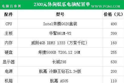 电脑主机配置清单及价格大揭秘（配置清单与价格分析，为您提供最佳选择）